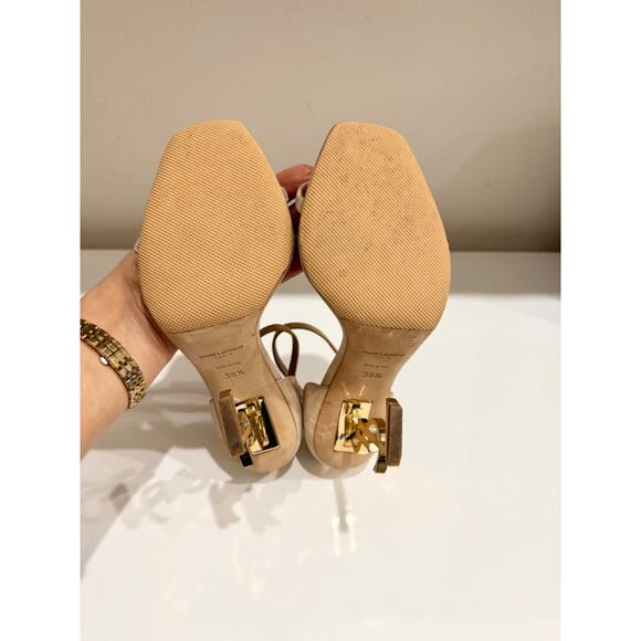 Saint Laurent Suede Vernice Opyum 110 Heeled Sandals Pale Beige Women's EU 38.5 - Picture 9 of 10